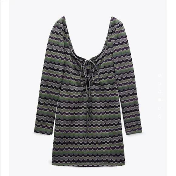 NWT Zara Geo Printed Mini Dress Purple Green - Picture 7 of 7